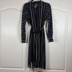 Lyssé Striped Shirt Dress Belted Long Sleeve Button Down Workwear Size Medium